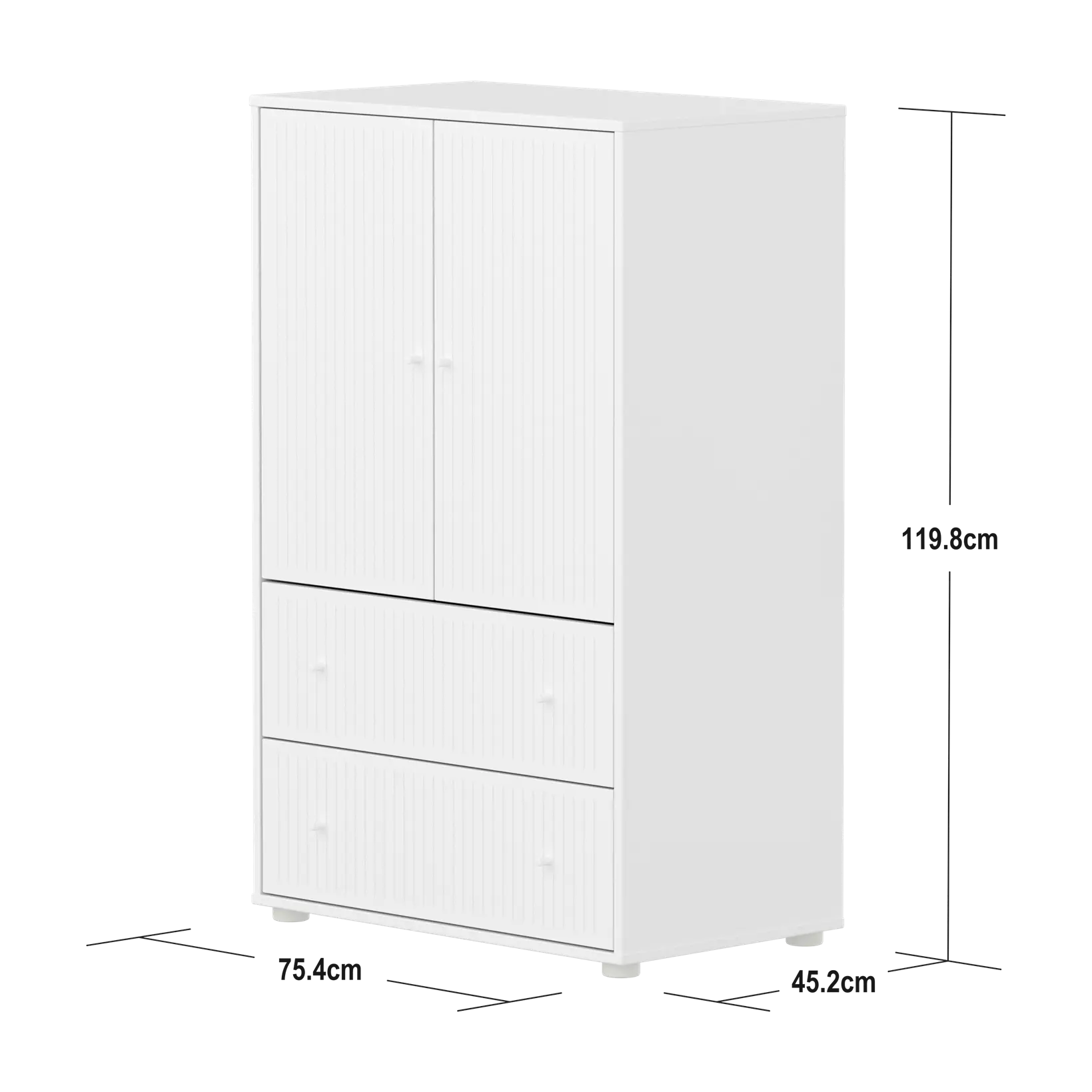 SAGA Cupboard, 2 door & 2 drawer, White with grooves