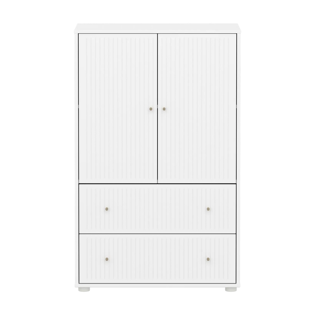 SAGA Cupboard, 2 door & 2 drawer, White with grooves