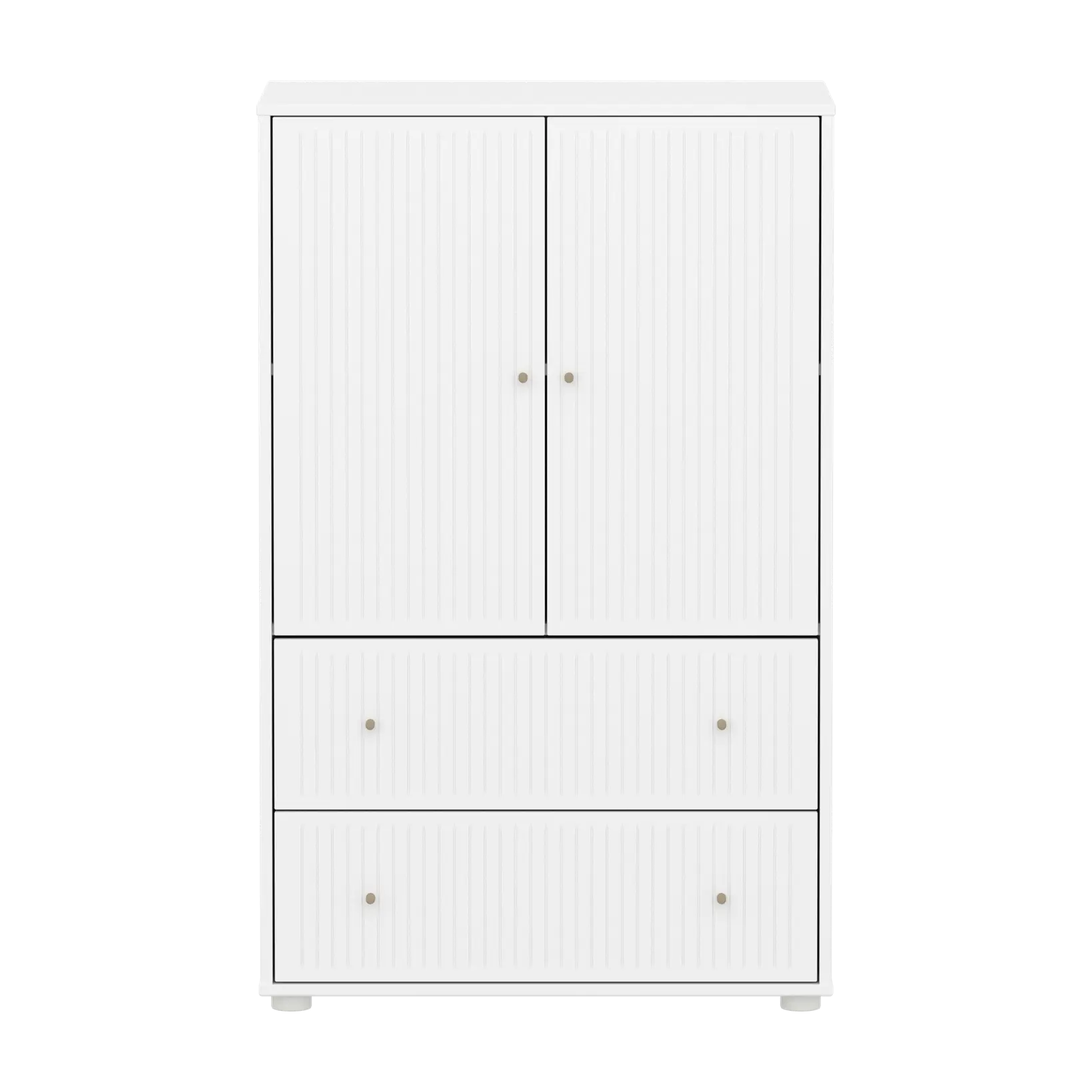 SAGA Cupboard, 2 door & 2 drawer, White with grooves