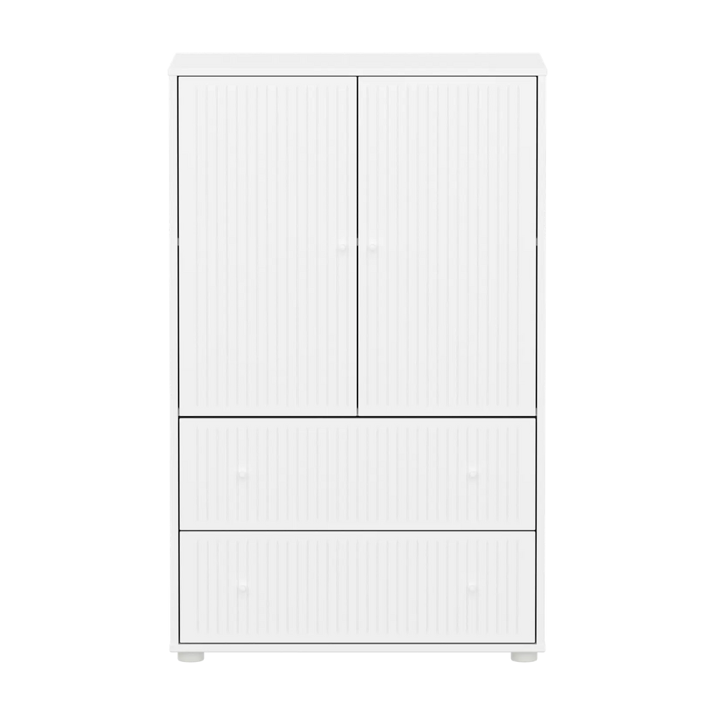 SAGA Cupboard, 2 door & 2 drawer, White with grooves