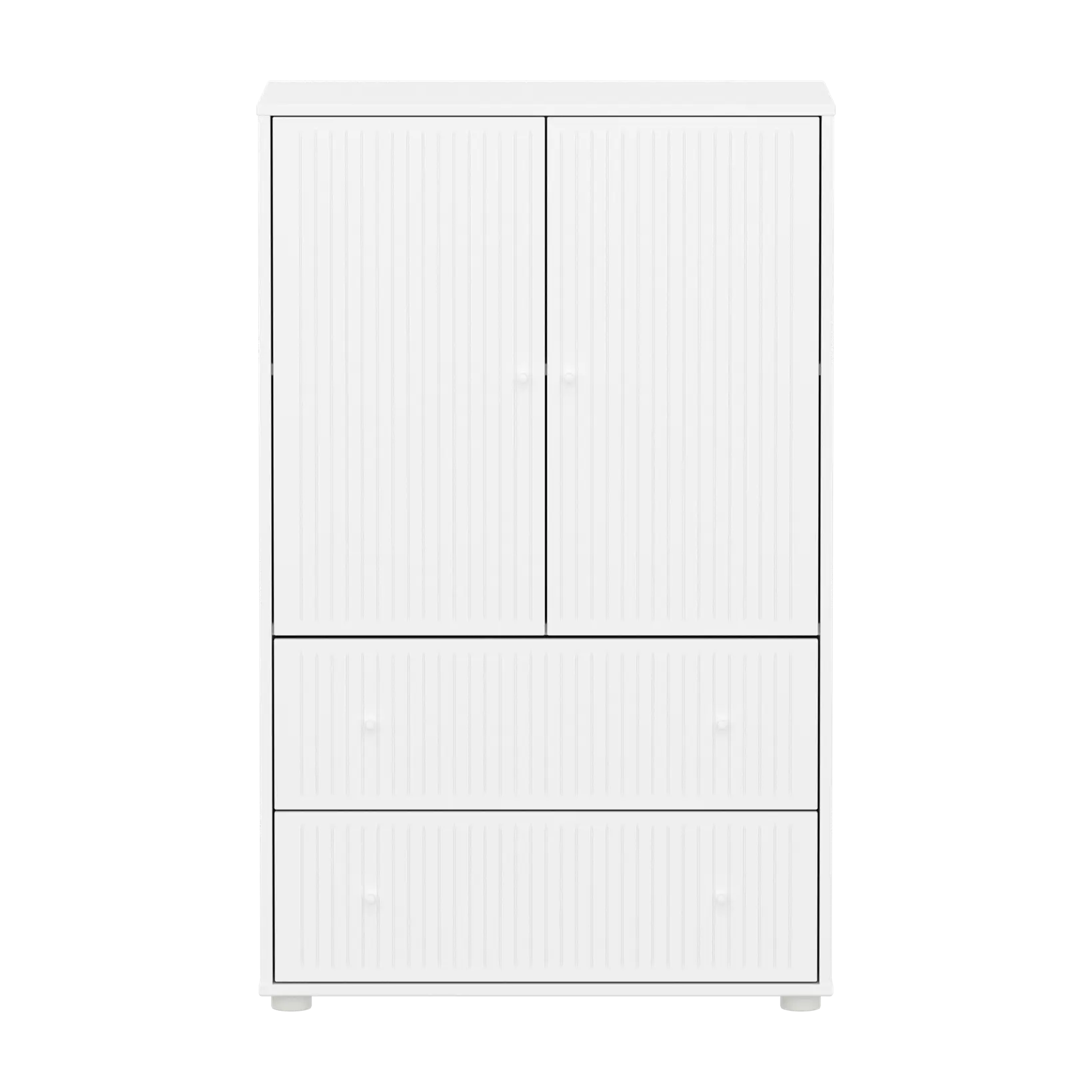 SAGA Cupboard, 2 door & 2 drawer, White with grooves