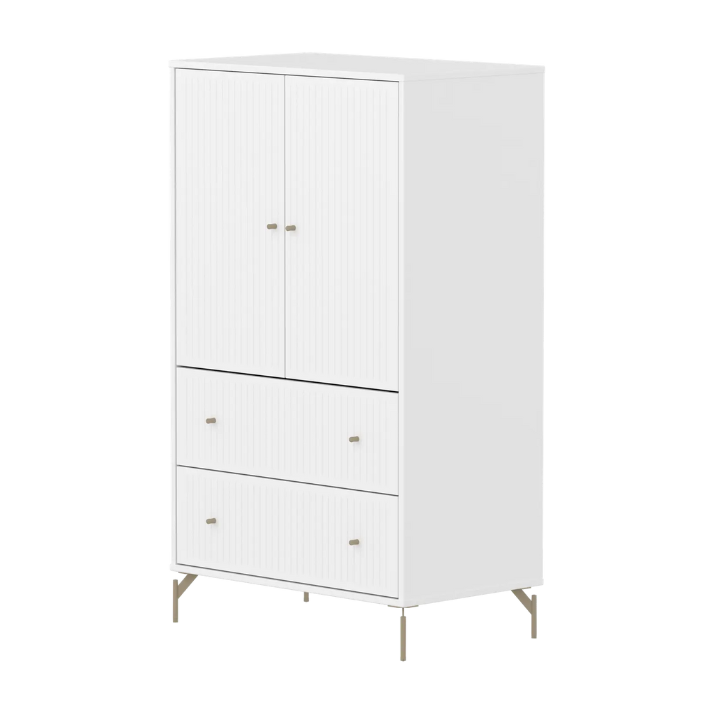 SAGA Cupboard, 2 door & 2 drawer, White with grooves