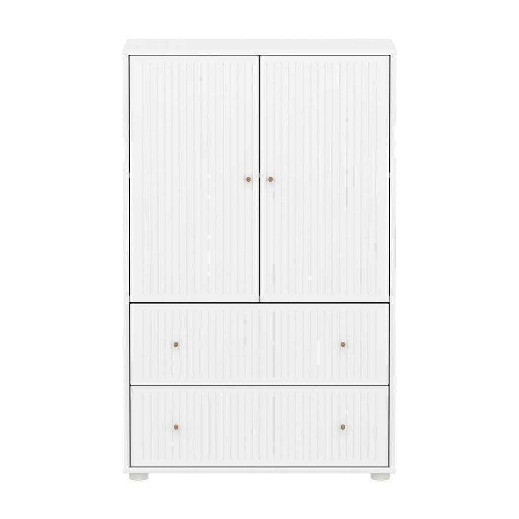 SAGA Cupboard, 2 door & 2 drawer, White with grooves