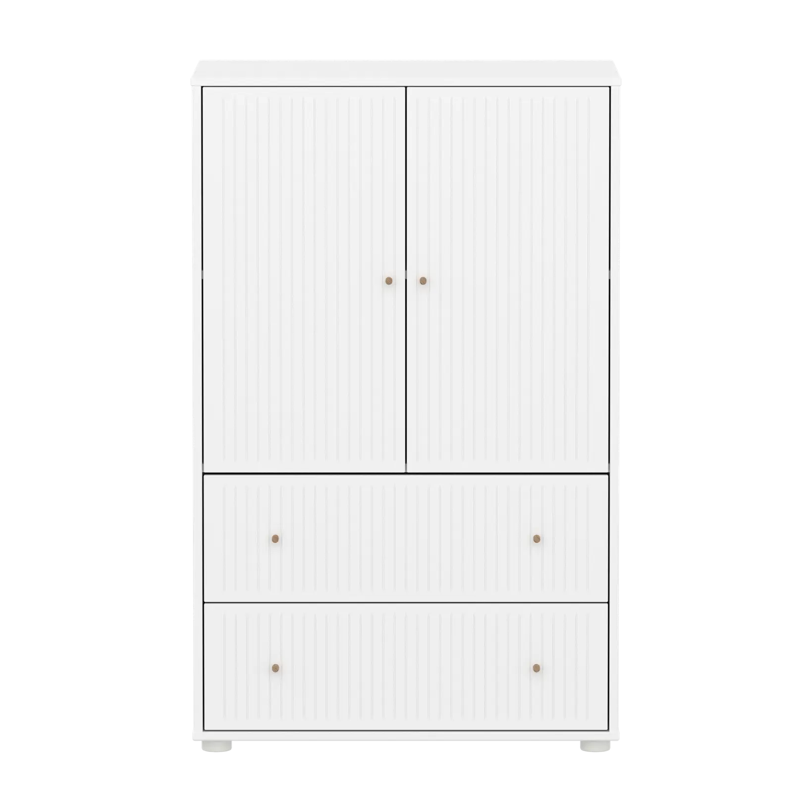 SAGA Cupboard, 2 door & 2 drawer, White with grooves