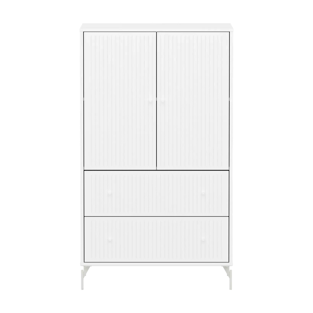 SAGA Cupboard, 2 door & 2 drawer, White with grooves
