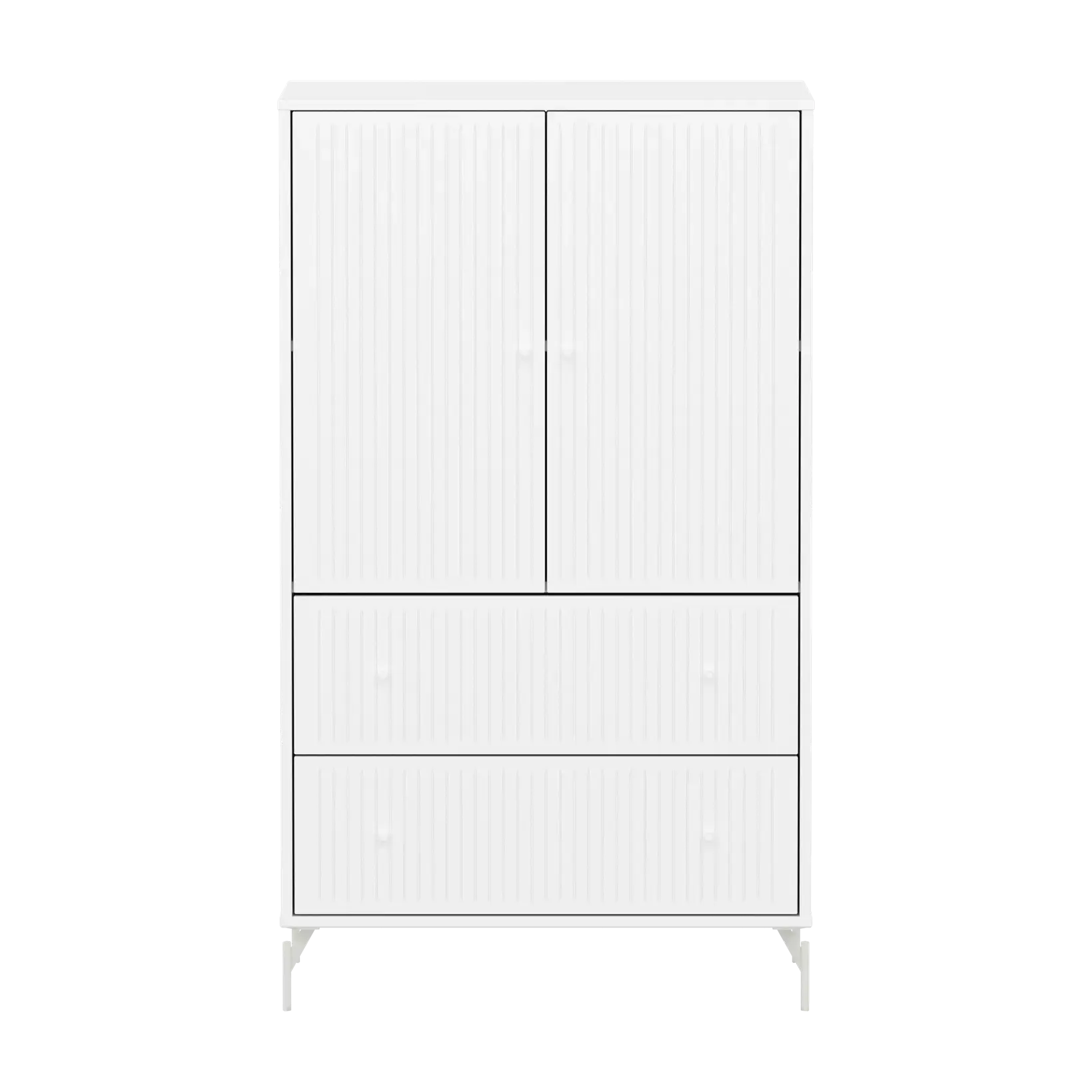 SAGA Cupboard, 2 door & 2 drawer, White with grooves