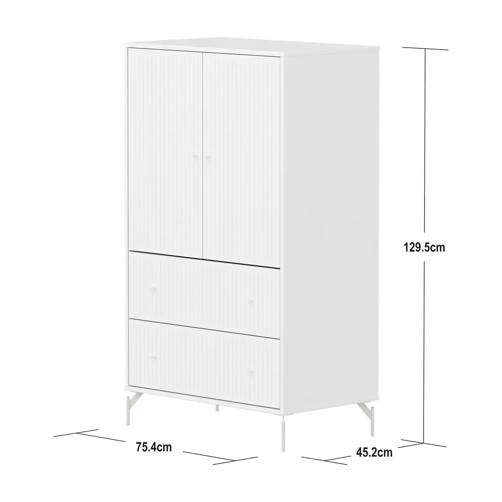 SAGA Cupboard, 2 door & 2 drawer, White with grooves