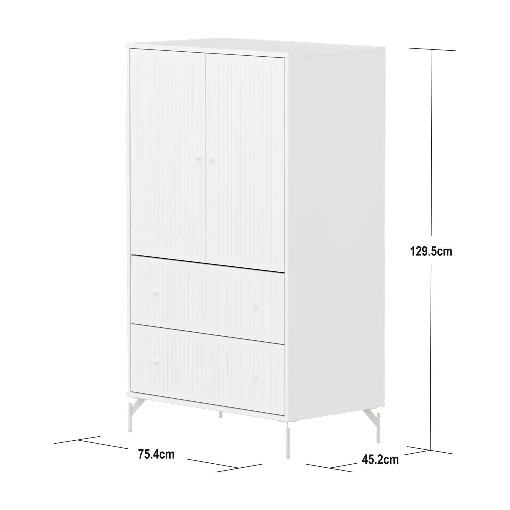 SAGA Cupboard, 2 door & 2 drawer, White with grooves