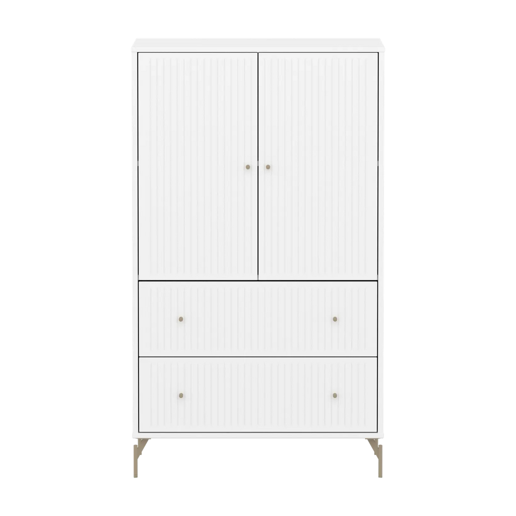SAGA Cupboard, 2 door & 2 drawer, White with grooves