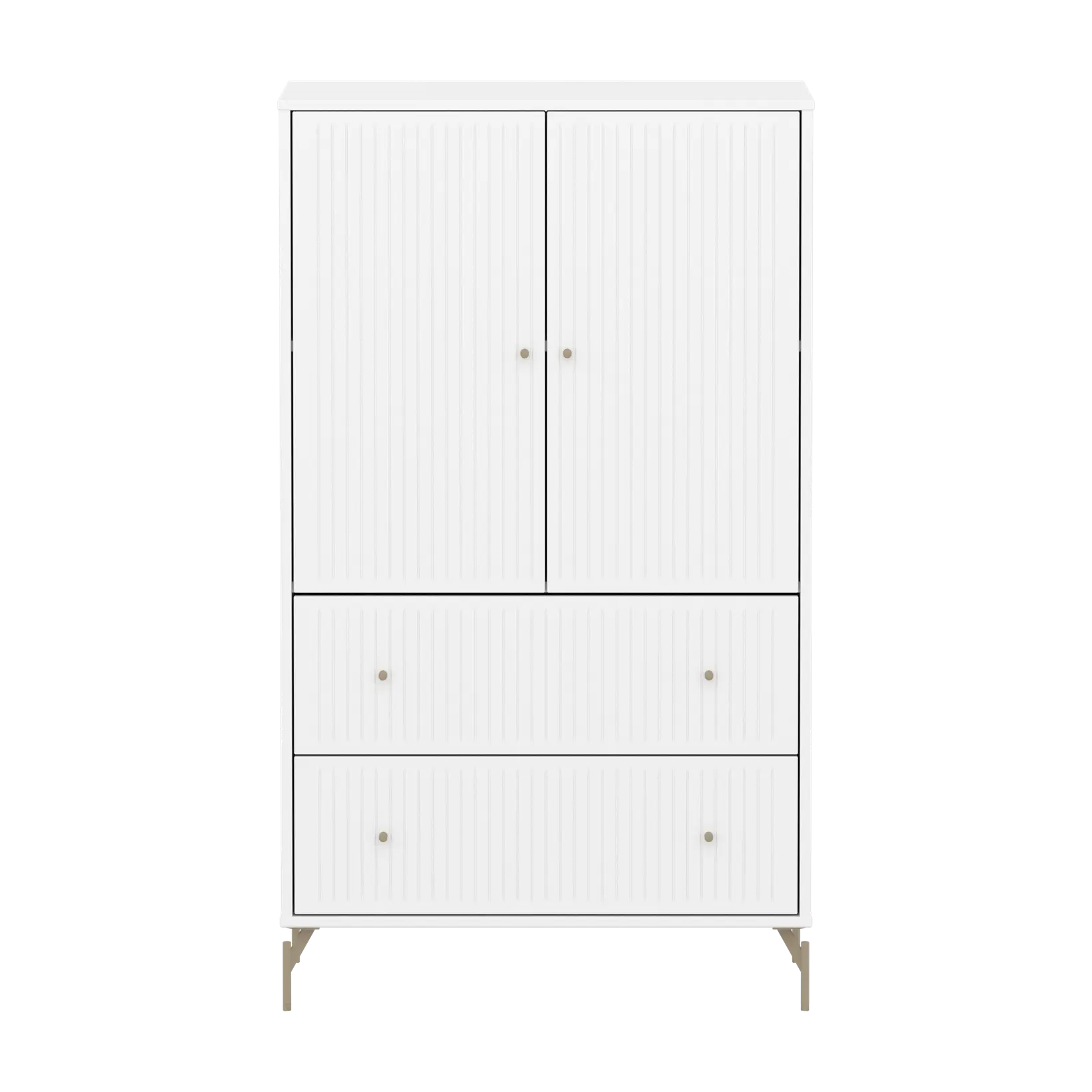SAGA Cupboard, 2 door & 2 drawer, White with grooves