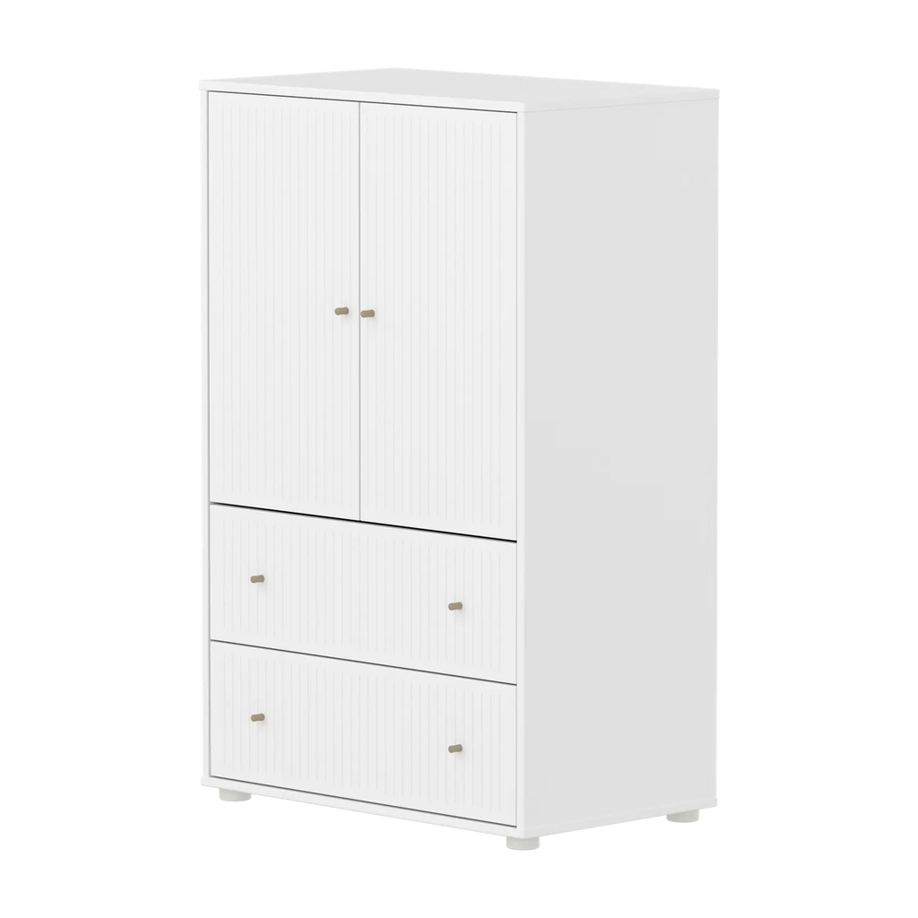 SAGA Cupboard, 2 door & 2 drawer, White with grooves