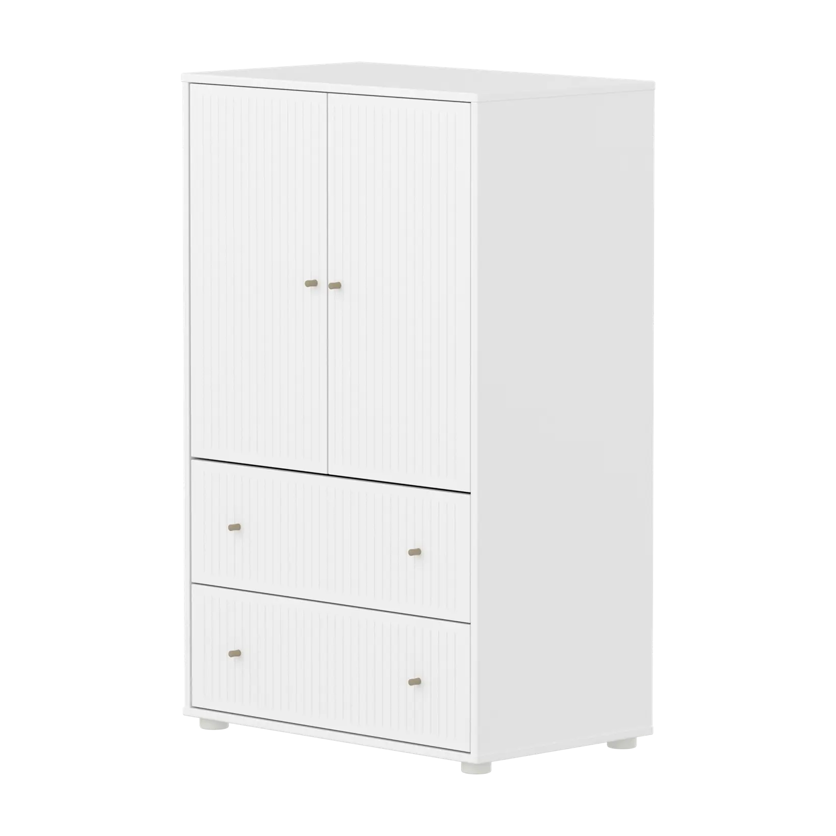 SAGA Cupboard, 2 door & 2 drawer, White with grooves
