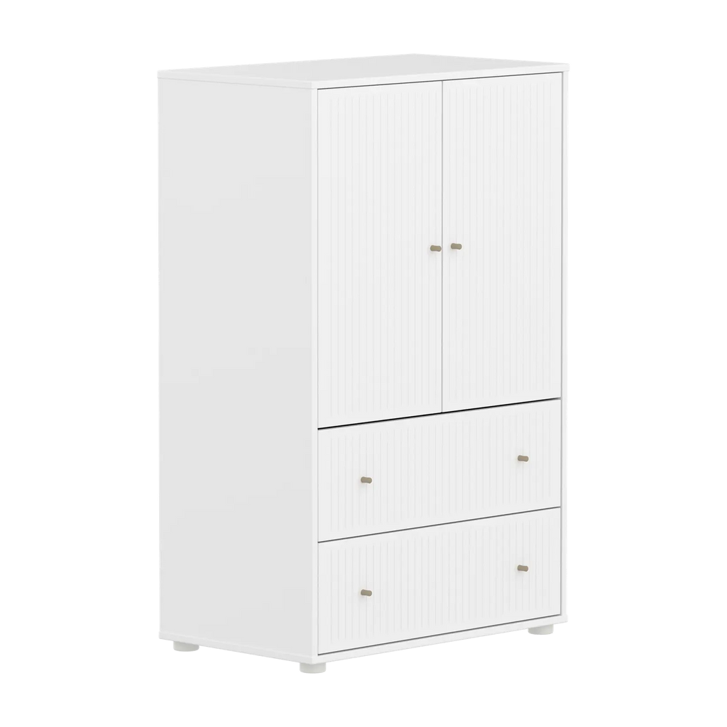 SAGA Cupboard, 2 door & 2 drawer, White with grooves