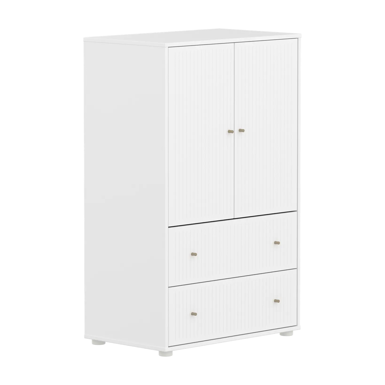 SAGA Cupboard, 2 door & 2 drawer, White with grooves
