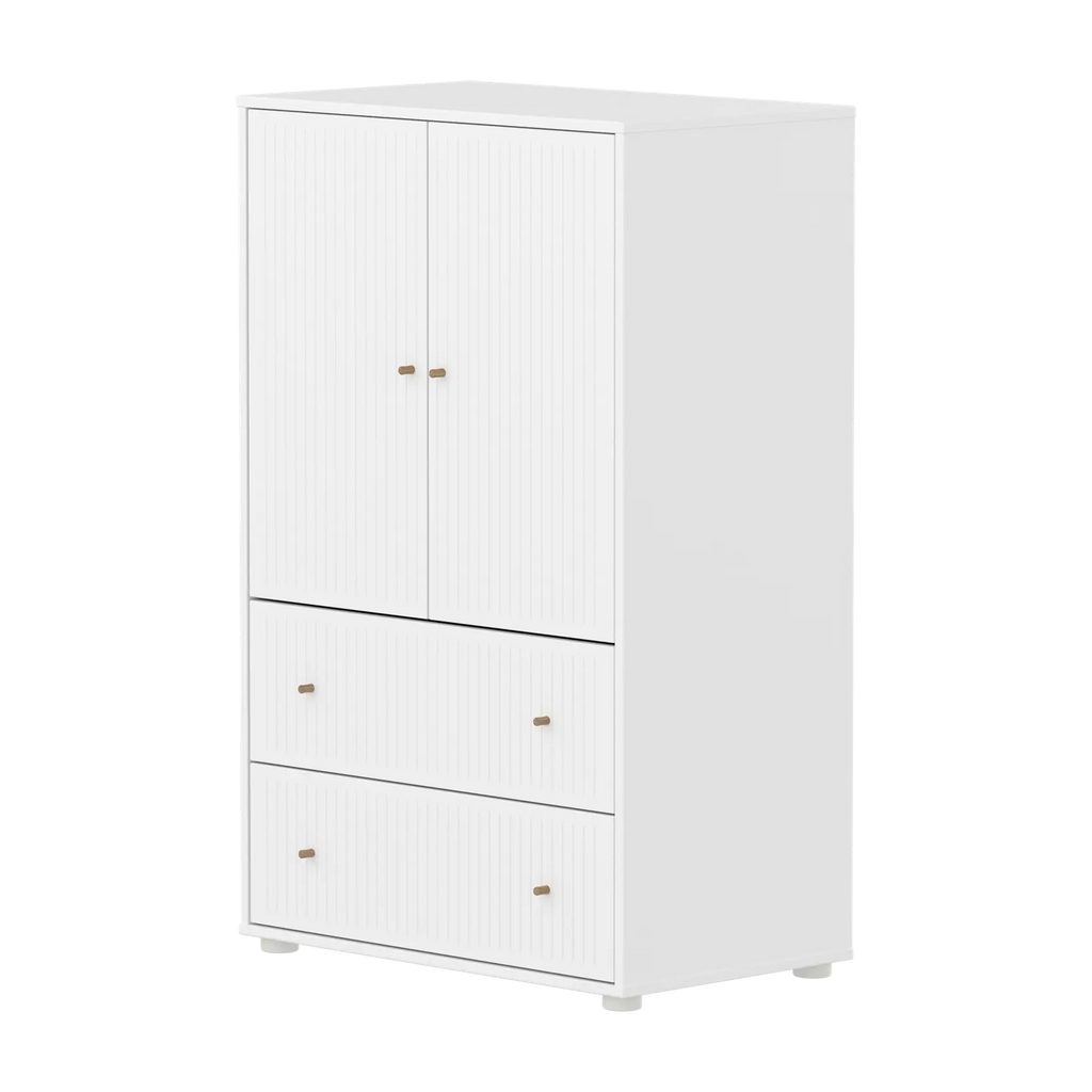 SAGA Cupboard, 2 door & 2 drawer, White with grooves