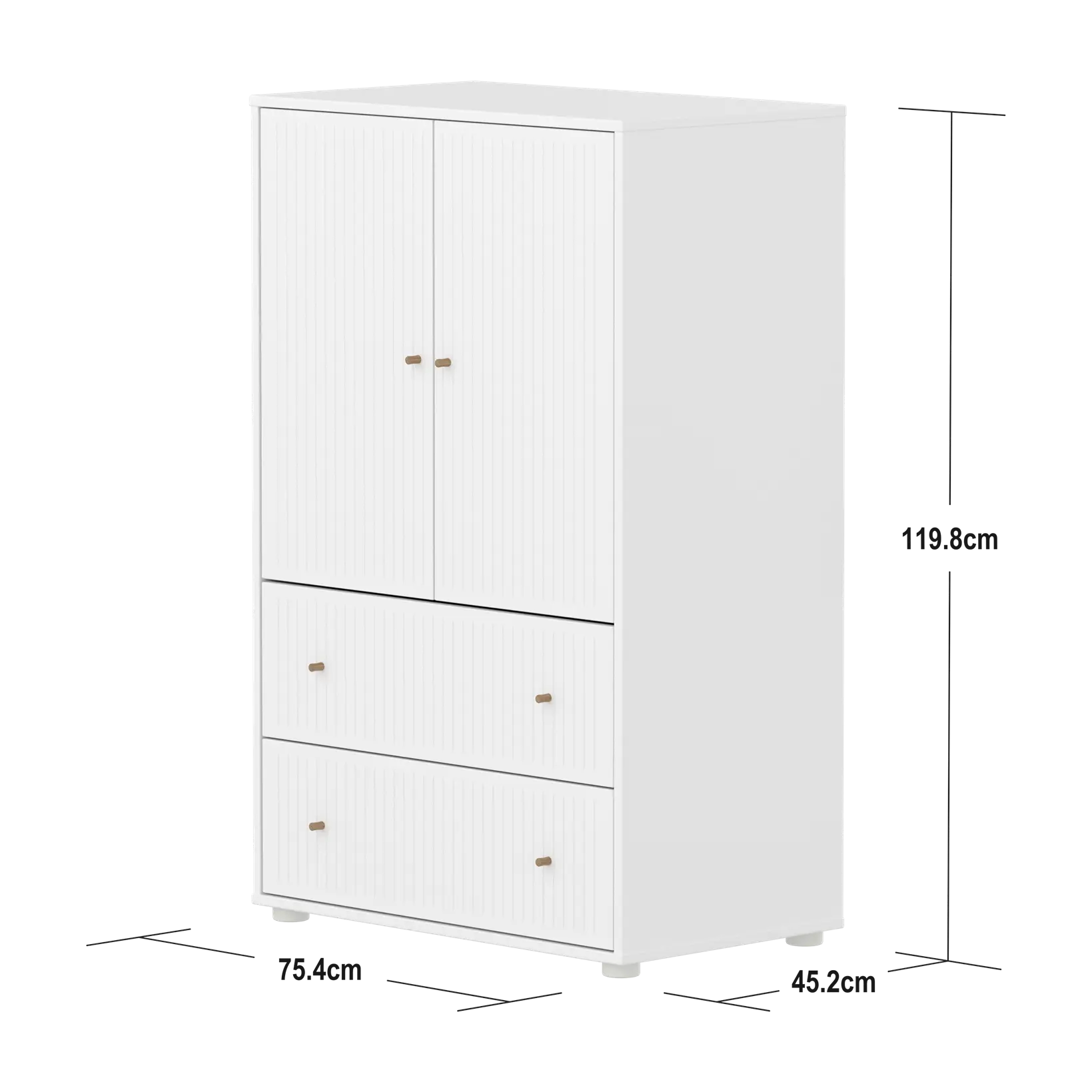 SAGA Cupboard, 2 door & 2 drawer, White with grooves