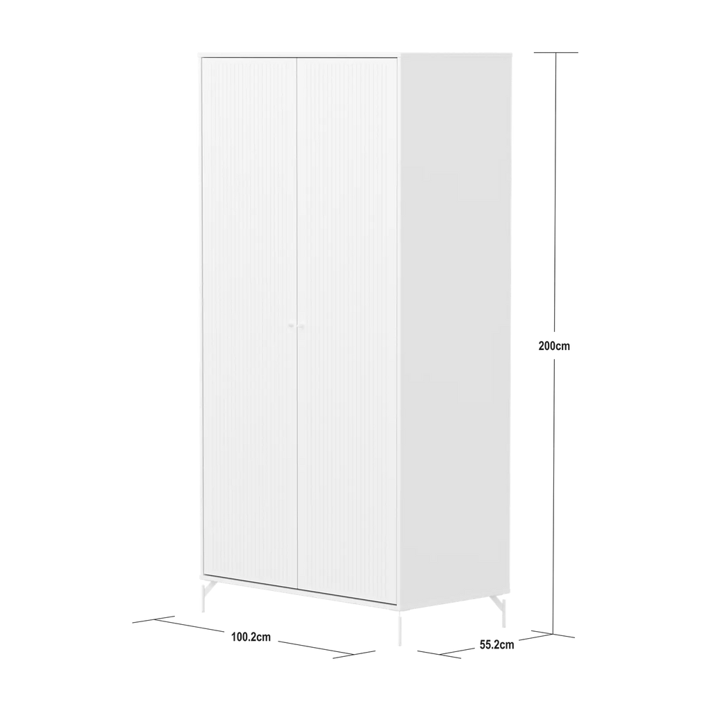 SAGA Wardrobe, 2 door, White with grooves