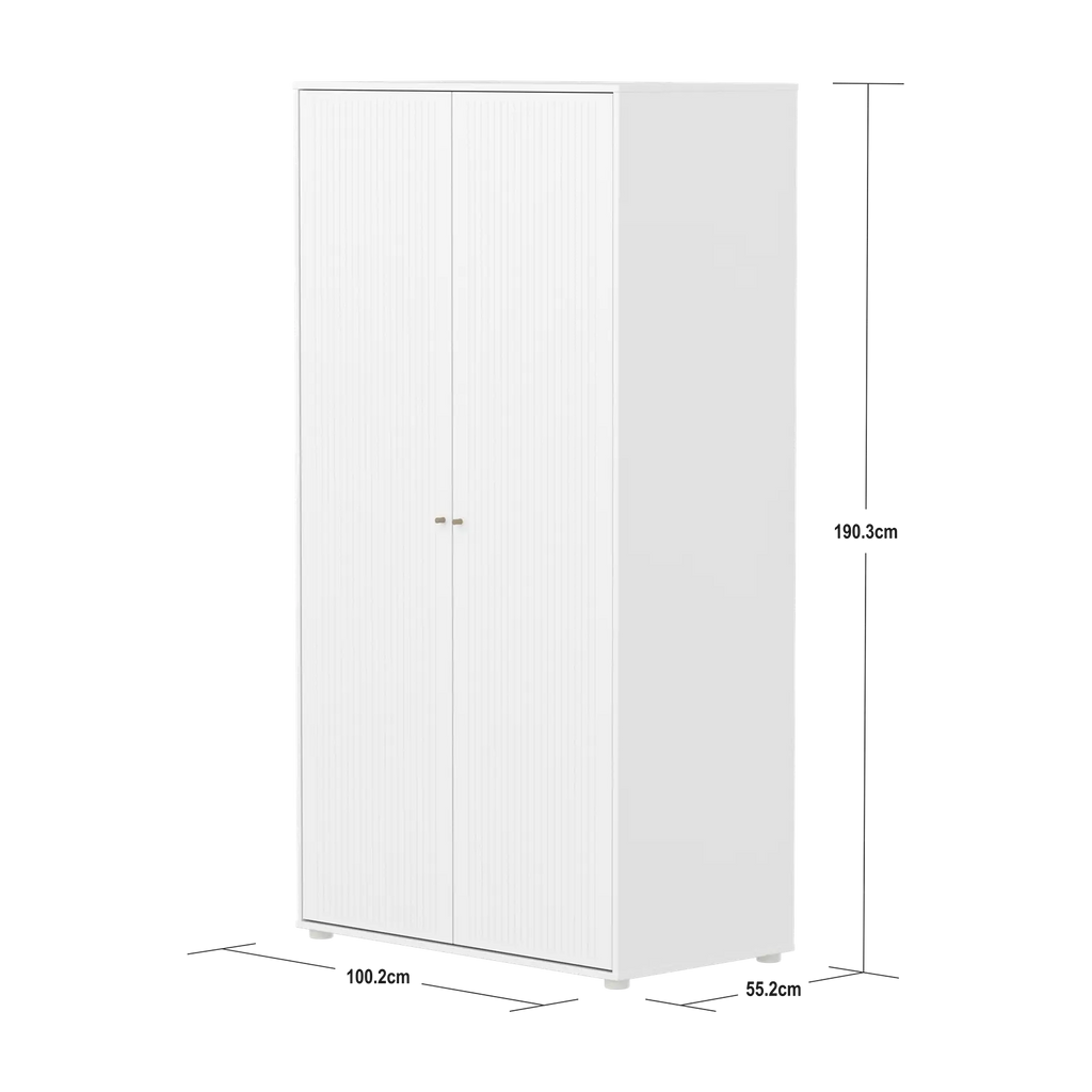 SAGA Wardrobe, 2 door, White with grooves