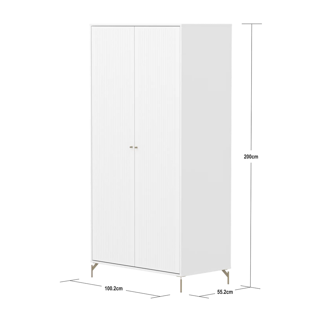 SAGA Wardrobe, 2 door, White with grooves