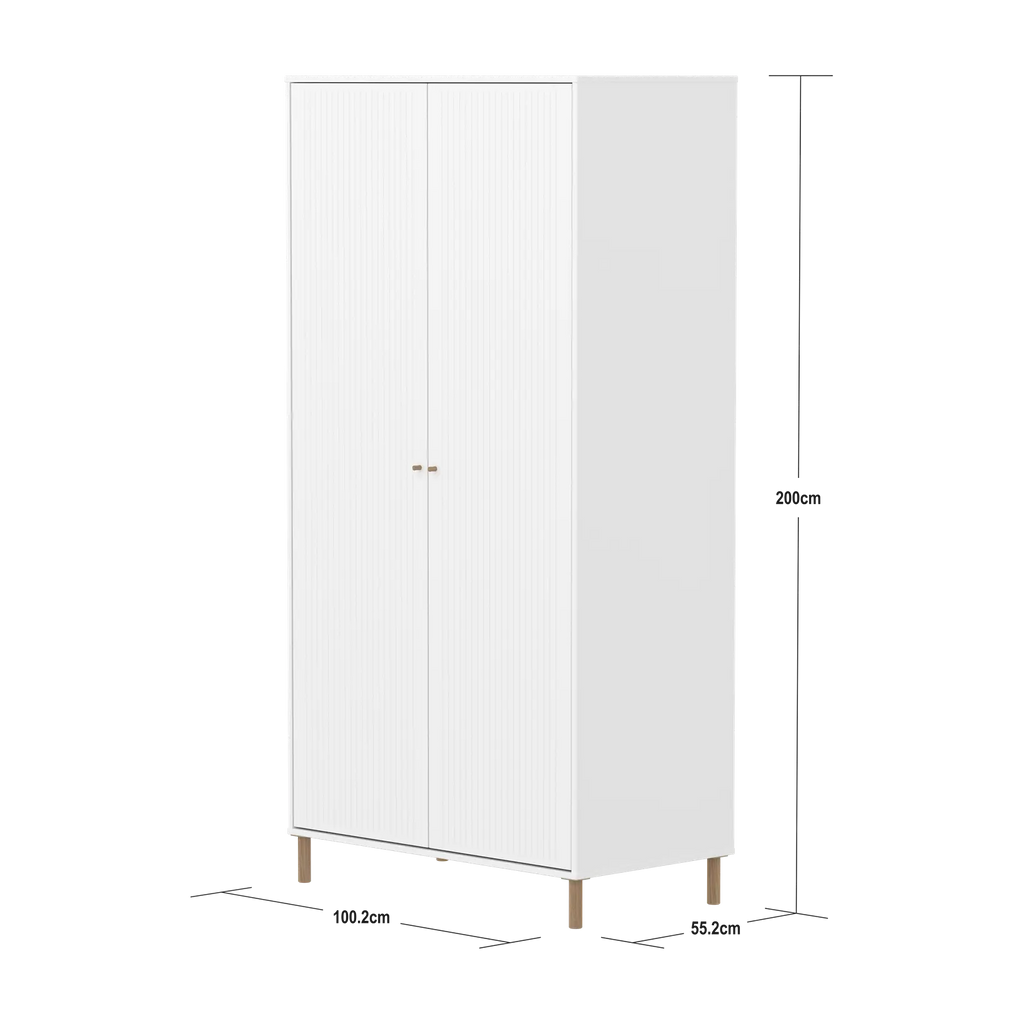 SAGA Wardrobe, 2 door, White with grooves